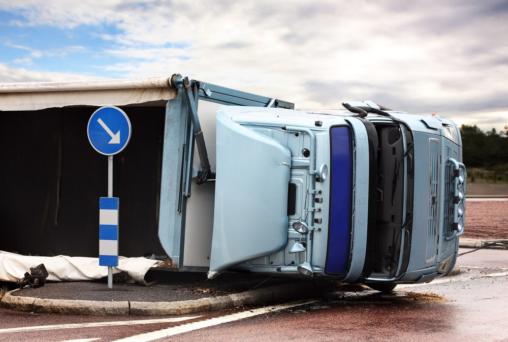 Truck crash on its side